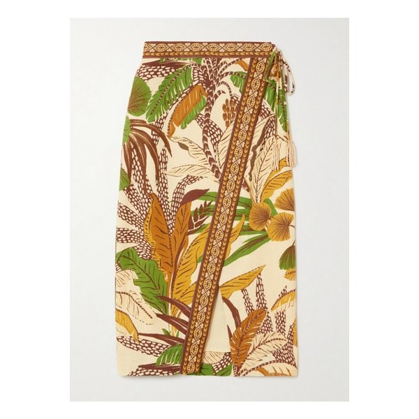 팜리오 태슬 프린트 리넨 혼방 랩 미디 스커트 베이지 46376663162892032