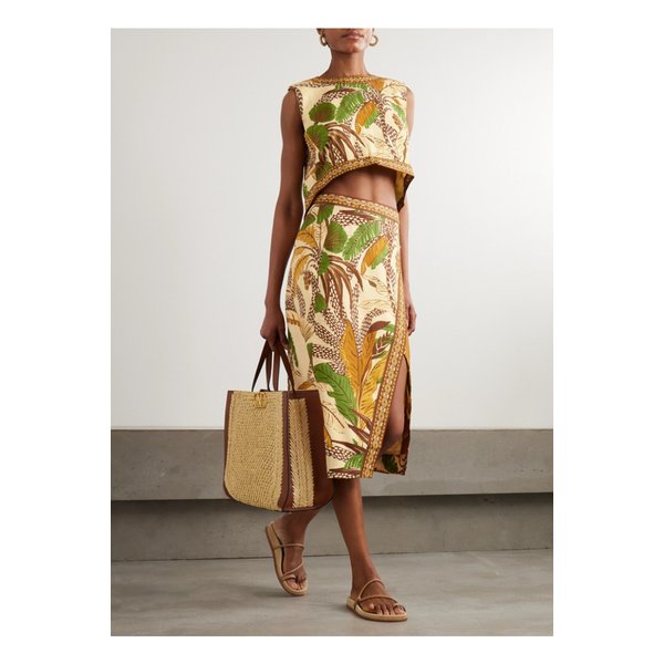 팜리오 태슬 프린트 리넨 혼방 랩 미디 스커트 베이지 46376663162892032