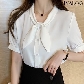 올가 리본타이 반팔 블라우스_P337477752