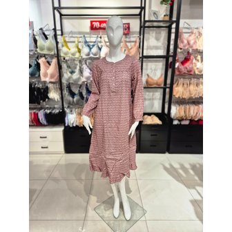 비너스 [시흥점] S 와코루 ) 면 기모 나염 여성 홈웨어 원피스 WGN5483W-PK