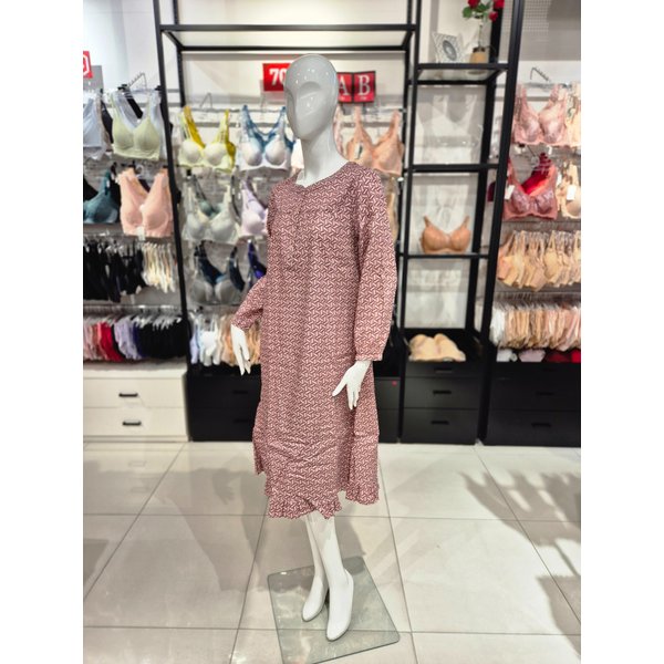 [시흥점] S 와코루 ) 면 기모 나염 여성 홈웨어 원피스 WGN5483W-PK