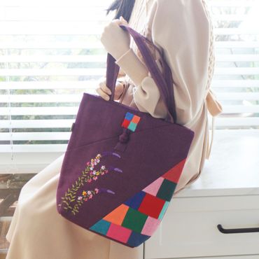 오너클랜 들꽃 자수 패치워크 숄더백 쇼퍼백 장가방 8COLORS