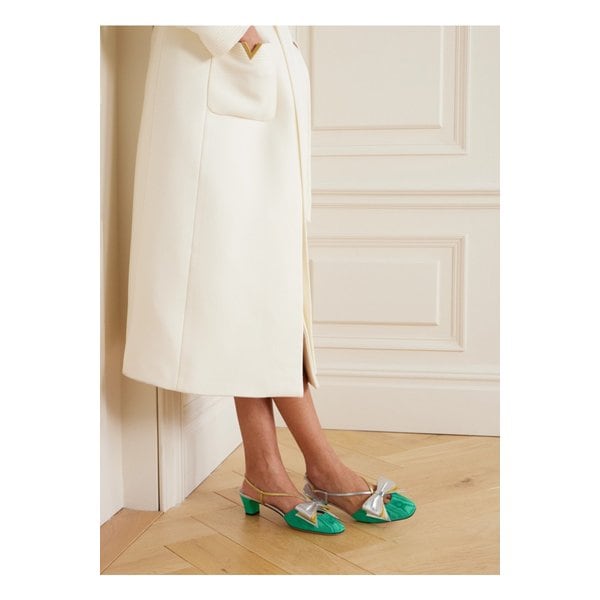 바우와우 투톤 메탈릭 가죽 무아레 슬링백 펌프스 45mm 에메랄드 1647597350077401