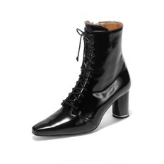 Glossy Lace-Up Boots_Black