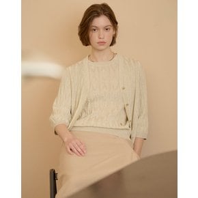 [25SS] [55%세일][SET-UP]베이지 글리터 짜임 7부 브이넥 가디건 DLSW5B391I1