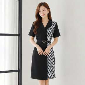 [벨트세트]랩 카라 배색 스퀘어 A라인 원피스_M2607OP081B