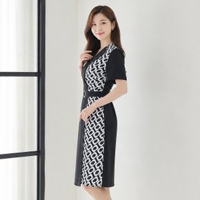 [벨트세트]랩 카라 배색 스퀘어 A라인 원피스_M2607OP081B