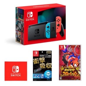 Nintendo Switch 본체 Joy-Con(L) 네온 블루(R) 네온 레드+ 액정 보호 필름+포켓 몬스터 스칼렛