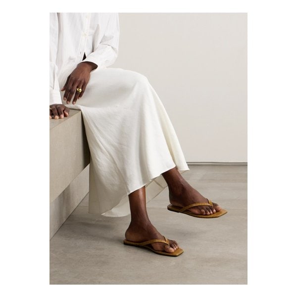 크로커다일 이펙트 가죽 플립플랍 베이지 1647597338715301