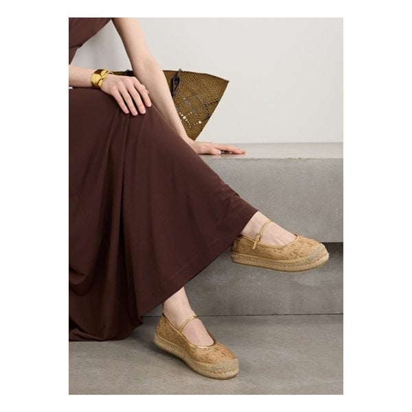 메탈릭 가죽 트리밍 로고 자수 스트로 플랫폼 에스파드리유 20mm 1647597349914176