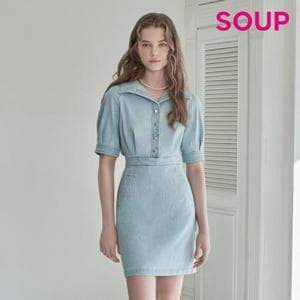 SOUP 퍼프 반팔 칼라 데님 원피스_SA5OP83SG