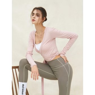 데비웨어 여성 요가복 DEVI-T0048-살몬핑크 필라테스 랩 가디건 크롭 긴팔