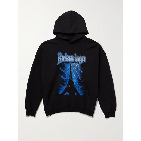 파리 썬더스토름 디스트레스드 로고 프린트 후드 티셔츠 46376663163056858