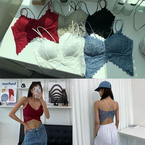 여성 패드 나비레이스브라탑 언더웨어 볼륨