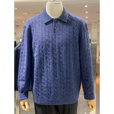 킨록바이킨록앤더슨 킨록 24년 FW 프리미엄 꽈배기케이블 부클소재 블루네이비 카라 니트 JIW33