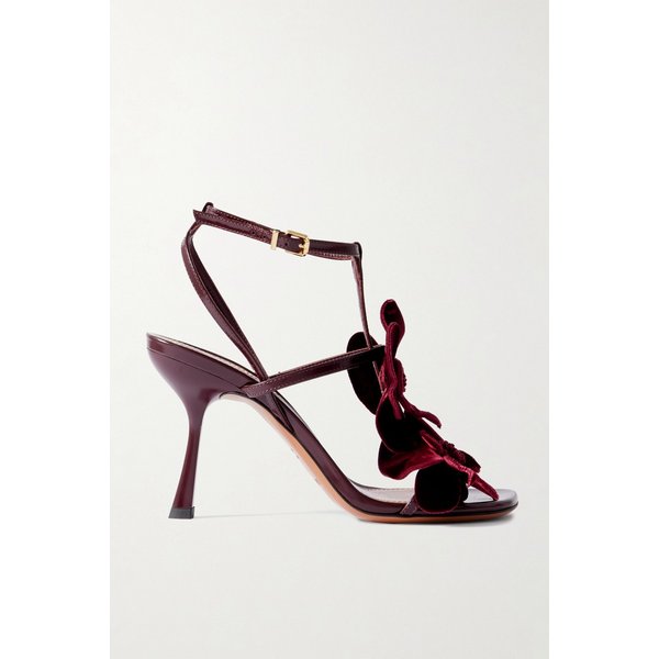 오키드 아플리케 벨벳 트림 글로스 가죽 샌들 46376663162986102