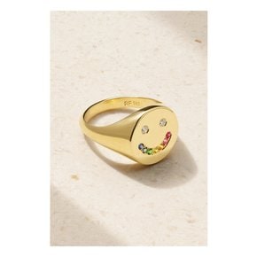 Smiley 14-karat Gold Blackened Diamond Signet Ring 골드