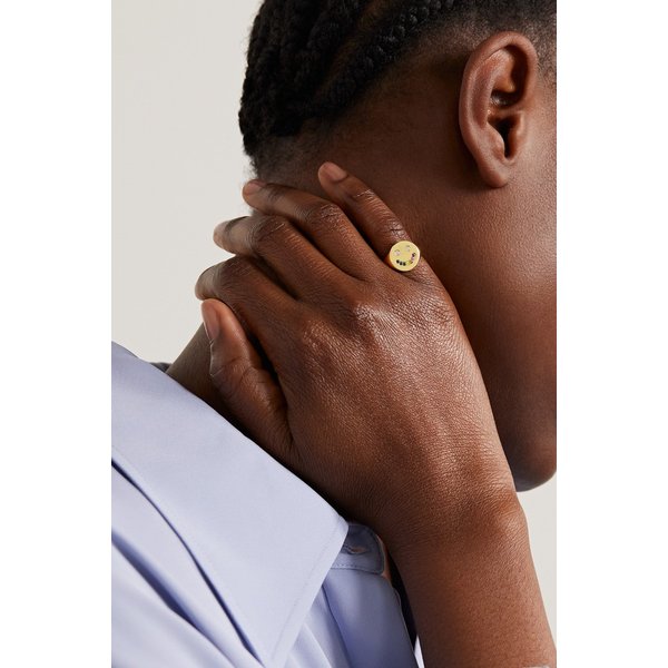 Smiley 14-karat Gold Blackened Diamond Signet Ring 골드