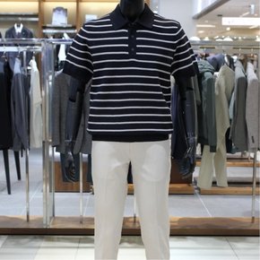 homme 25 NEW 써머 Cool 코튼 마린 스트라이프 데일리 카라니트 다크네이비