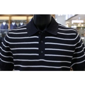 homme 25 NEW 써머 Cool 코튼 마린 스트라이프 데일리 카라니트 다크네이비