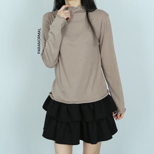 파라노말샵 / 4색 물결 프릴 슬림 반폴라 긴팔 티셔츠 (파라노말샵)