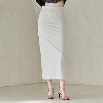  Cut Out Slim-fit Long  Skirt -Light Beige