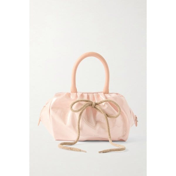 리본 디테일 가죽 쉐닐 트리밍 비닐 토트백 46376663163027635