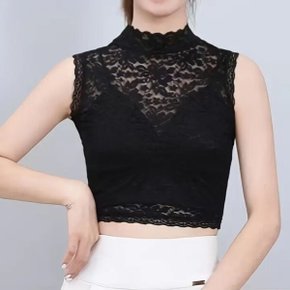 66/폴라 시스루 크롭티 레이스 스판 민소매- 블랙 숏티 이너웨어