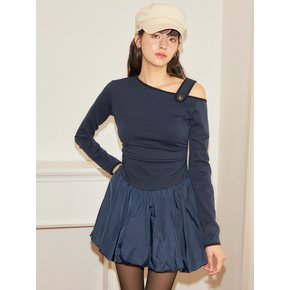 [단독] Off Shoulder  Ballet Core Mini Dress_ Navy