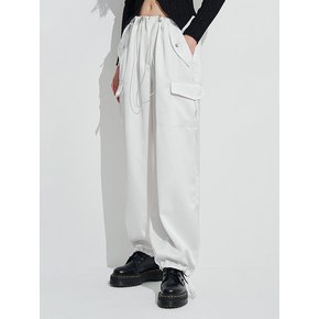 Wide Satin Cargo pants [White]