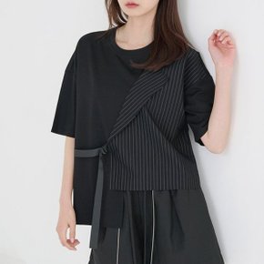 언발 스트라이프 버클 티셔츠