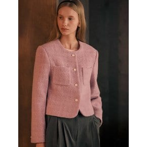 Collarless rose tweed jacket_Purple