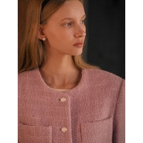 Collarless rose tweed jacket_Purple