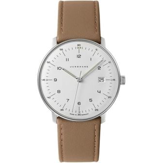  일본 융한스 막스빌 시계 1719673 JUNGHANS MaxBill 쿼츠 베이지 가죽 손목시계 사파이어 크리스