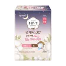 좋은느낌 유기농100%순면 에어리 입는오버나이트 중형 4p