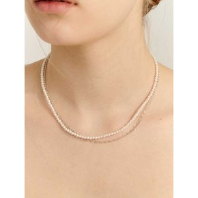 [In513]Layerd Pearl Chain Silver Necklace