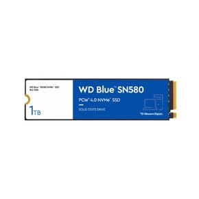 1TB WD 블루 SN580 NVMe SSD - Gen4 x4 PCIe 16Gbs M.2 2280 4,150Mb/s - WDS100T3B0E 웨스턴