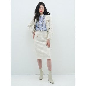 Metallic-Button Boucle Pencle Skirt(White)_UWS-FS17