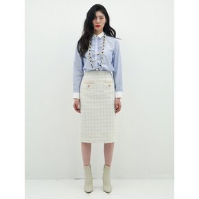 Metallic-Button Boucle Pencle Skirt(White)_UWS-FS17