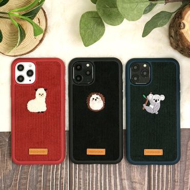 디자인스킨 갤럭시 S10/5G 코듀로이 동물 자수 케이스-블랙/고슴도치