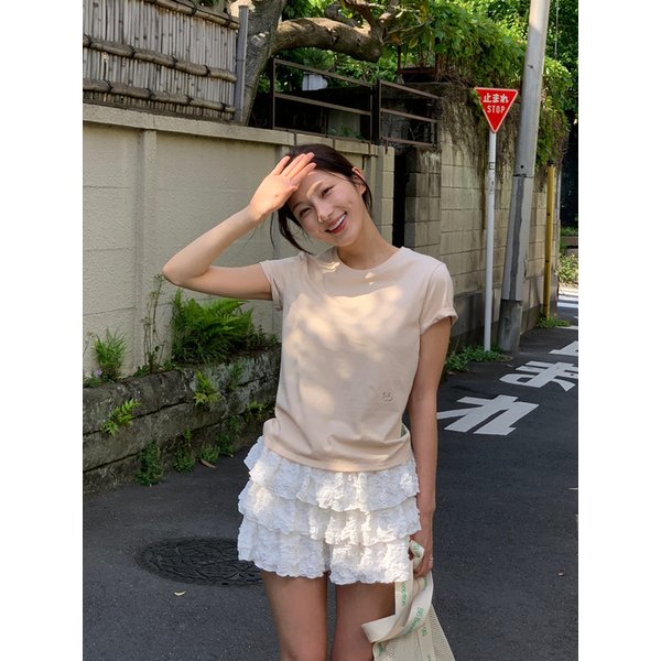 비비 슈퍼 싱글 크루넥 반팔 티셔츠 (Beige)