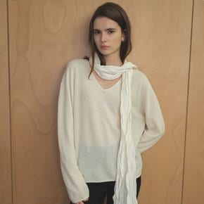 CASHMERE BLENDED V-NECK WOOL KNIT [TIFA04SW08]_lvory