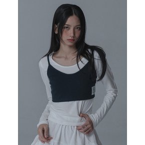 PINTUCK SLEEVE TSHIRT+PINCOAT RIBBON BUSTIER SET_IVORY NAVY