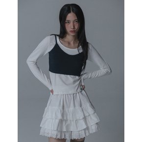 PINTUCK SLEEVE TSHIRT+PINCOAT RIBBON BUSTIER SET_IVORY NAVY