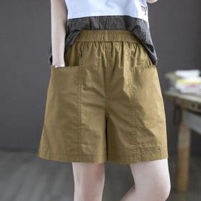 여자 여름 캐주얼 일자핏 주머니 면 반바지