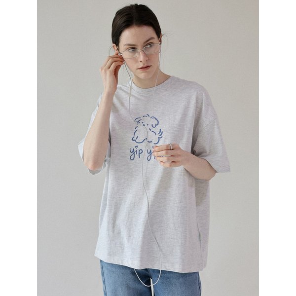 퍼피 라운드 반팔 티셔츠_white melange