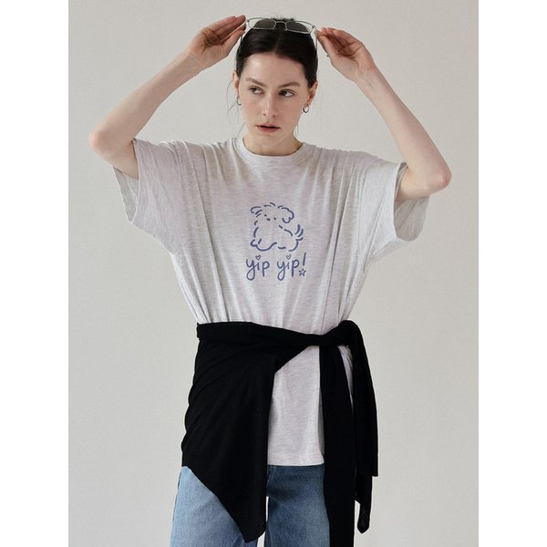 퍼피 라운드 반팔 티셔츠_white melange