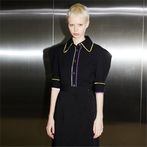 [와이제이]  BLACK MACARON SHORT SLEEVE BLOUSE