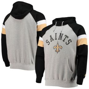 4592895 STARTER Mens Starter Heathered Gray/Black New Orleans Saints Home Run Raglan Pullo