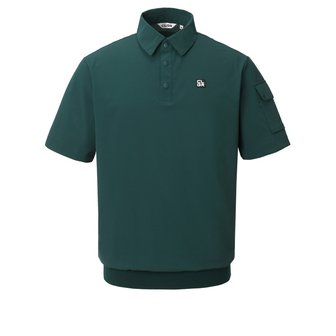 챌린저 남성 에센셜 에어홀 텍스처 소매 포켓 카라 반팔 우븐탑 다크그린